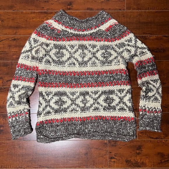 FREE PEOPLE Silver Reed Chunky Knit Sweater Fair Isle Wool Blend Size XS - Picture 4 of 8
